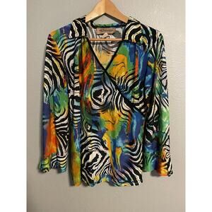 JR Collection Top Womens XL Multicolor Animal Print Long Sleeve Jersey Artsy